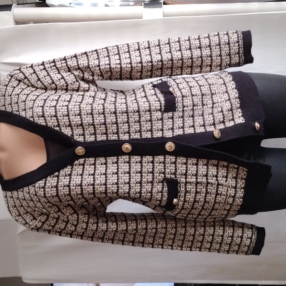 Vici Woodrow tweed cardigan in black, gold S